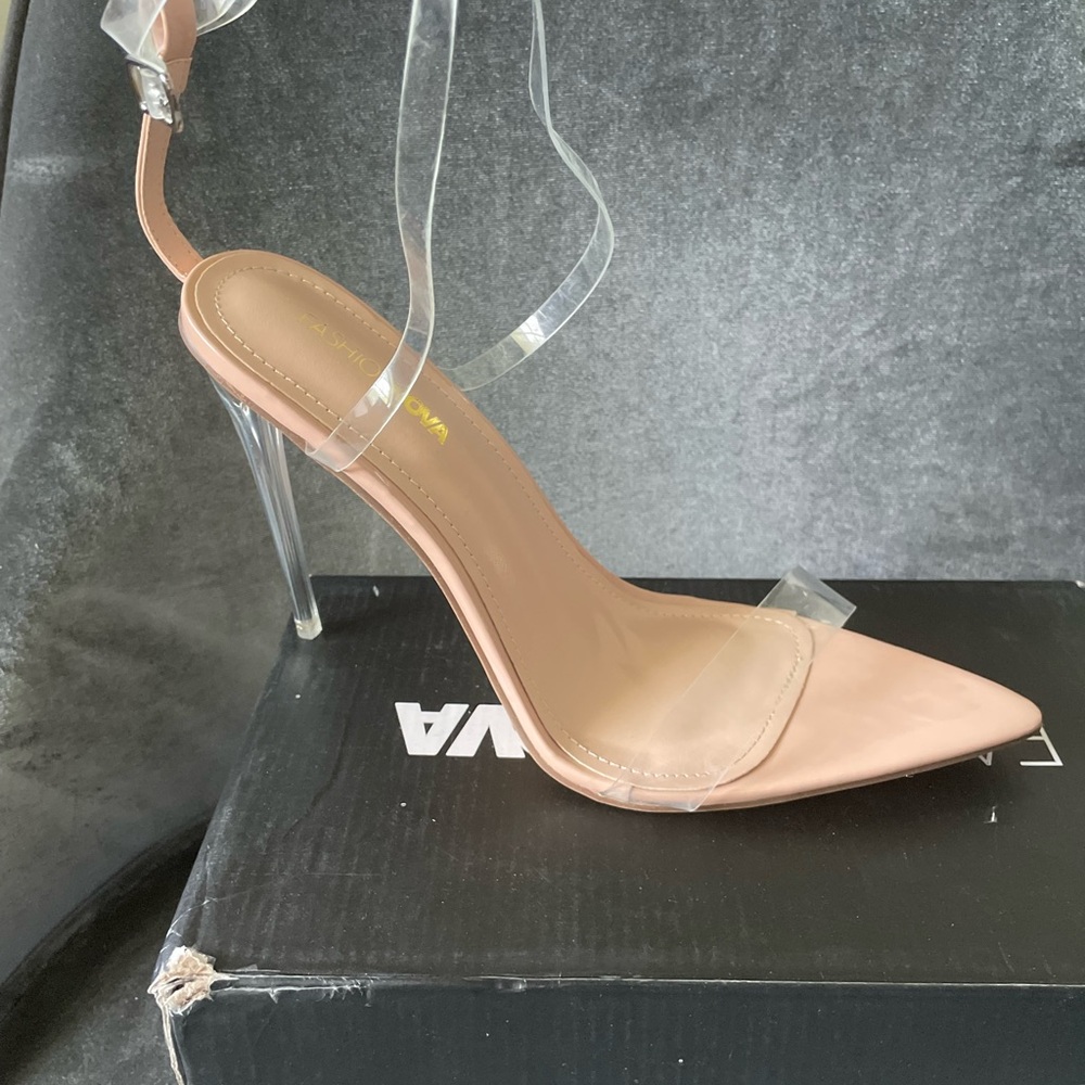 BRAND NEW Fashion Nova Nude/Clear Stiletto Heels with Transparent Strap